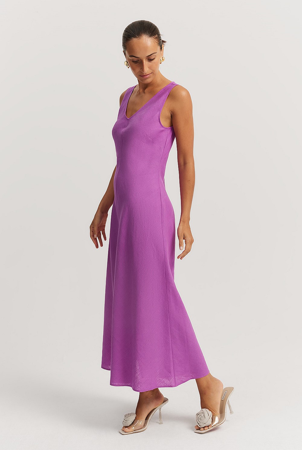 fitted lace wedding dress Joie Midi Dress - Purple Linen Cotton main image 1