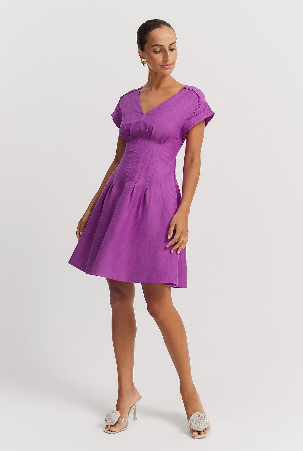 Vivid Purple Tuck Detail Mini Dress - Dresses | Country Road