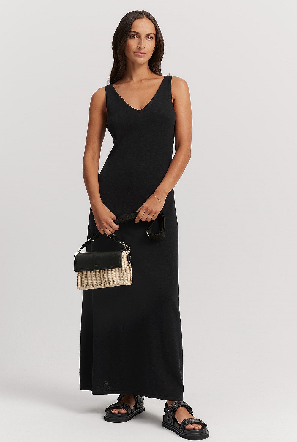Black Cotton Linen Midi Dress - Dresses | Country Road