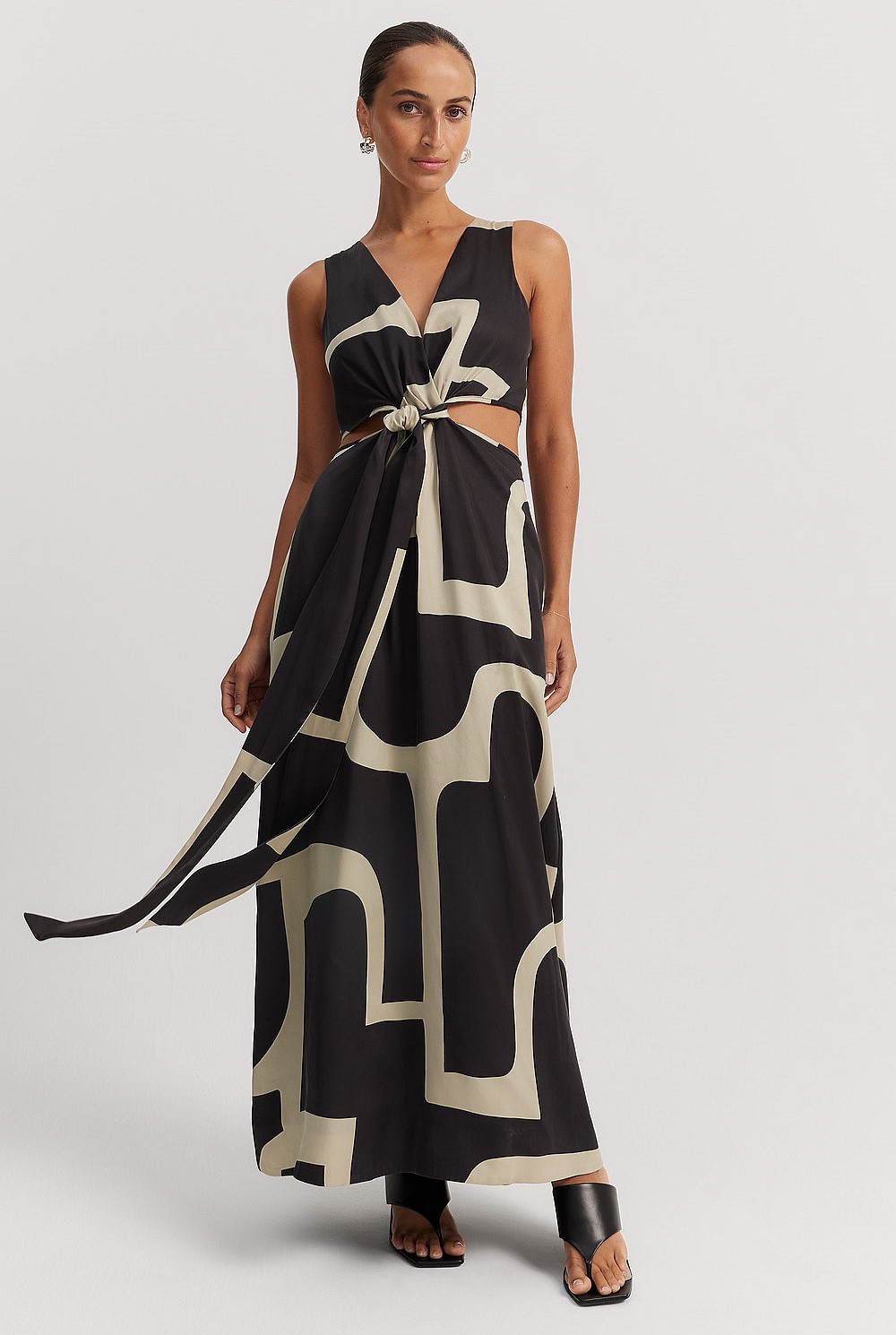 Stone Geo Print Column Wrap Dress - Work | Country Road