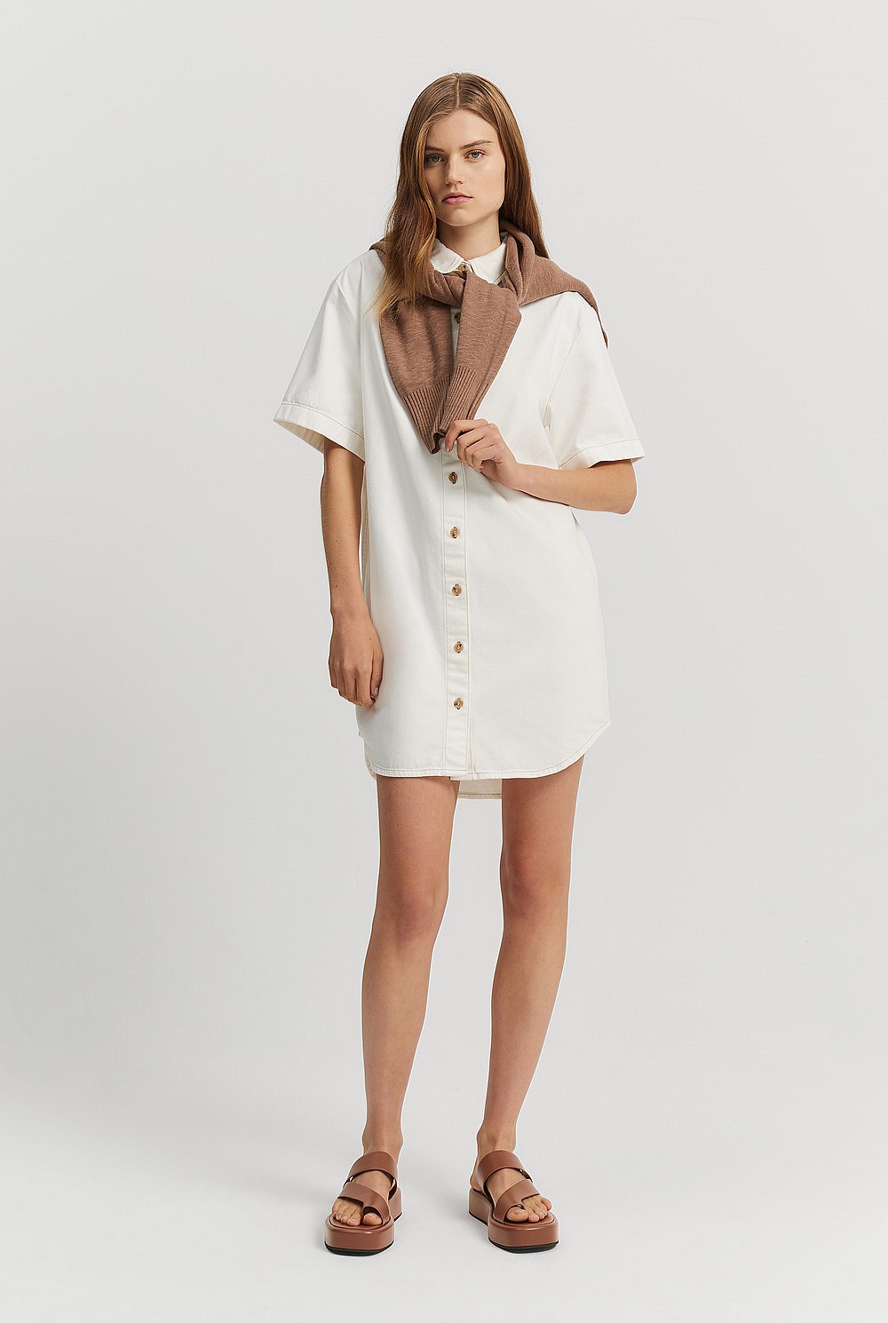 White Denim Mini Dress - Natural Fibres | Country Road