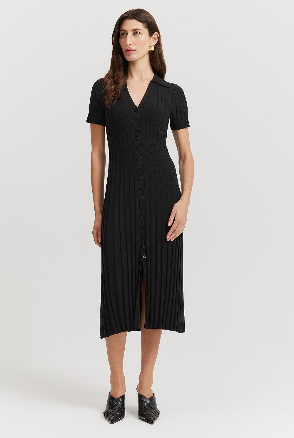 Black Pleat Knit Midi Dress - Knitwear | Country Road