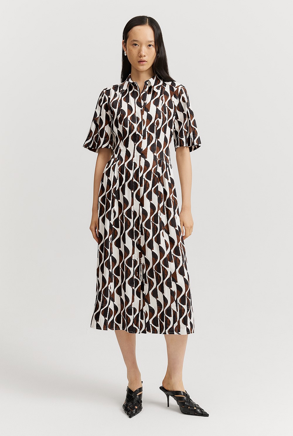 Walnut Abstract Print Cinched Shirt Dress - Work | Country Road