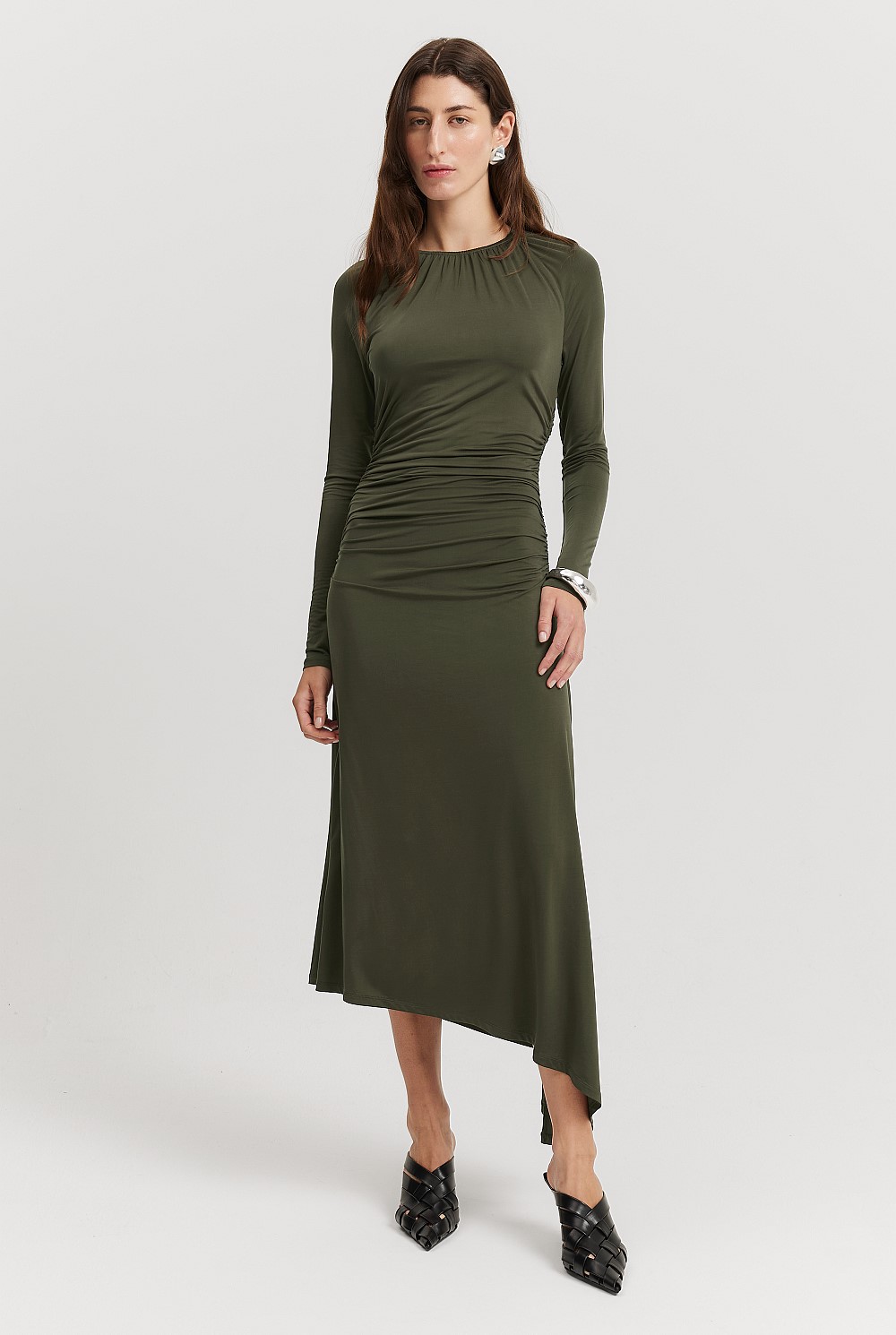 green dress with feathers Shiny Stripes Plumage Dress main image 0