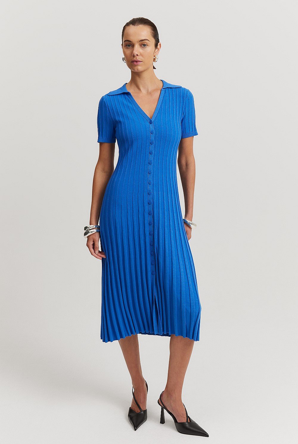 Ocean Blue Pleat Knit Midi Dress - Work | Country Road