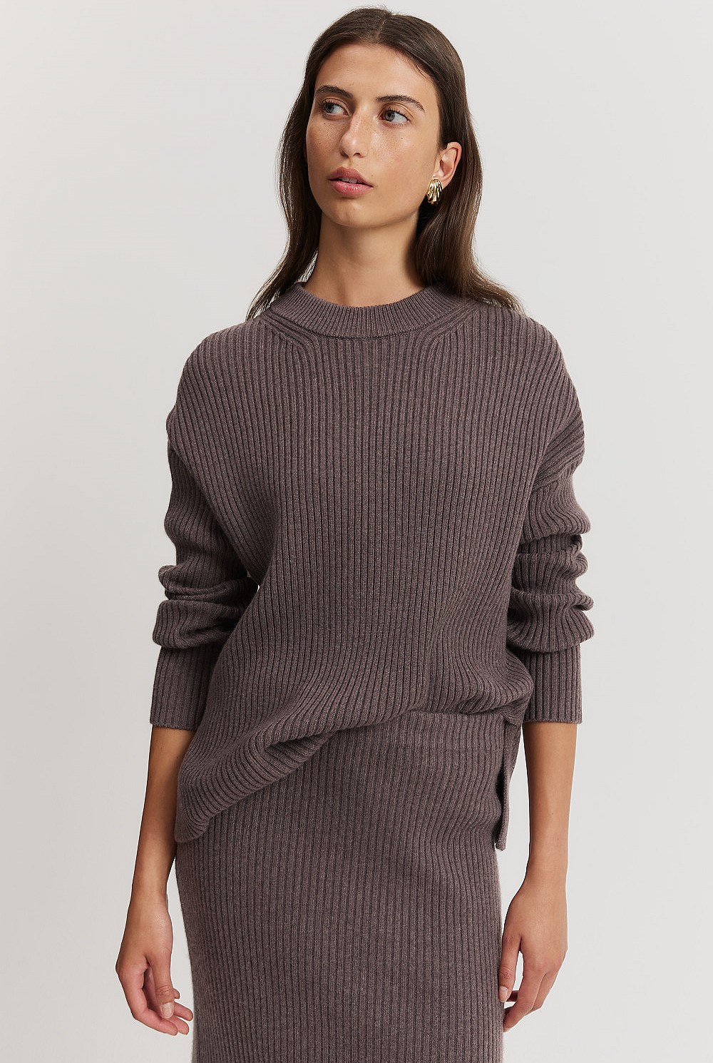 Truffle Marle Organically Grown Cotton Cashmere Blend Crew