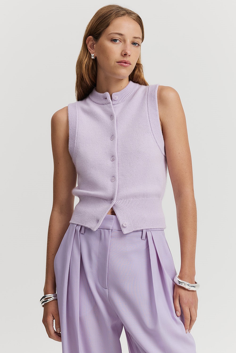 Lilac Cashmere Blend Button Knit Vest - Work | Country Road