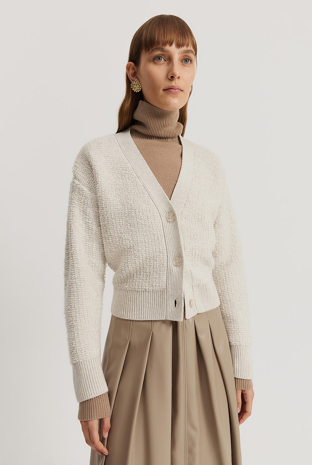 Oatmeal Marle Boucle Crop Cardigan - Natural Fibres | Country Road