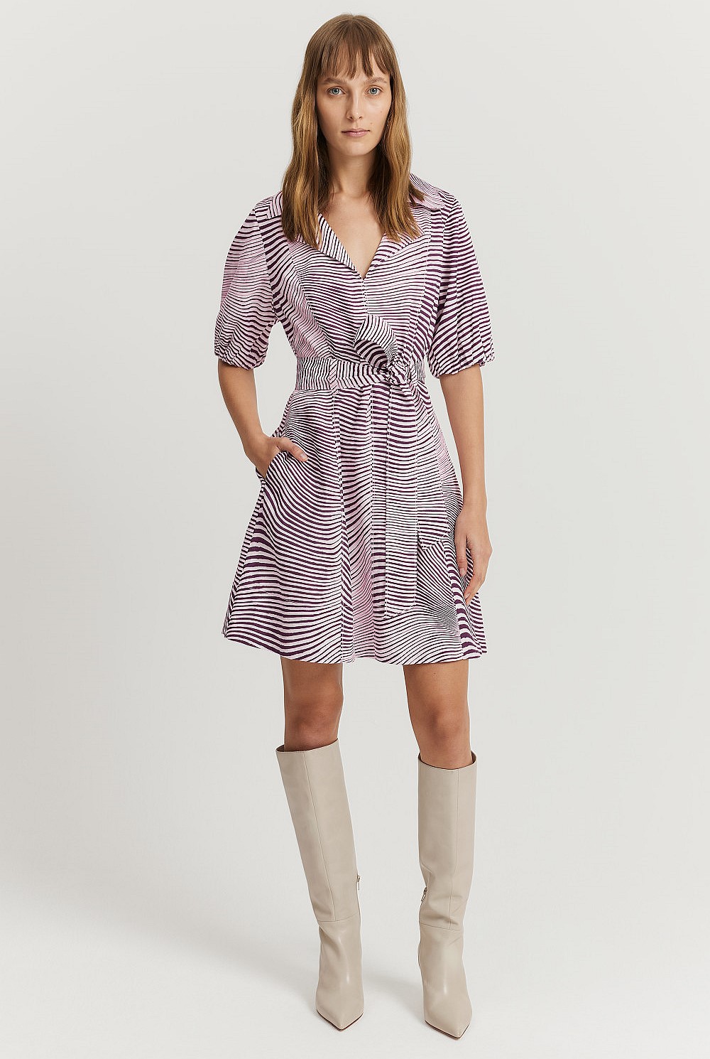 Ripple Print Print Panelled Mini Dress - Dresses | Country Road