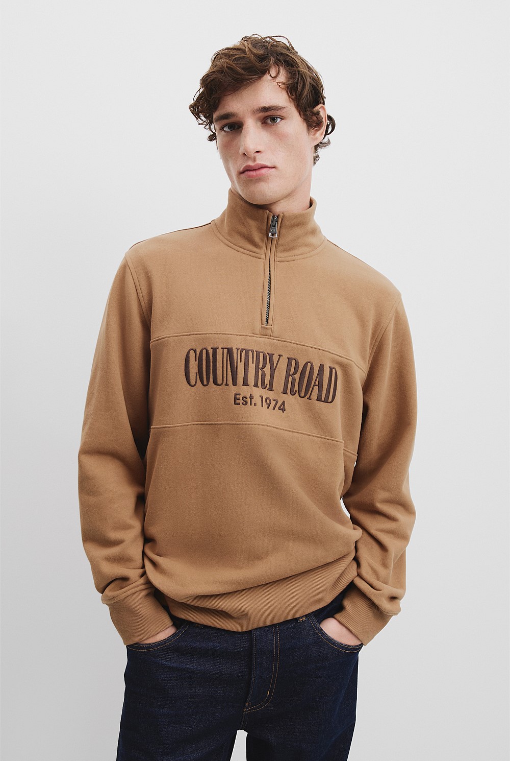 Walnut Verified Australian Cotton Half Zip Heritage Sweat - Sweats