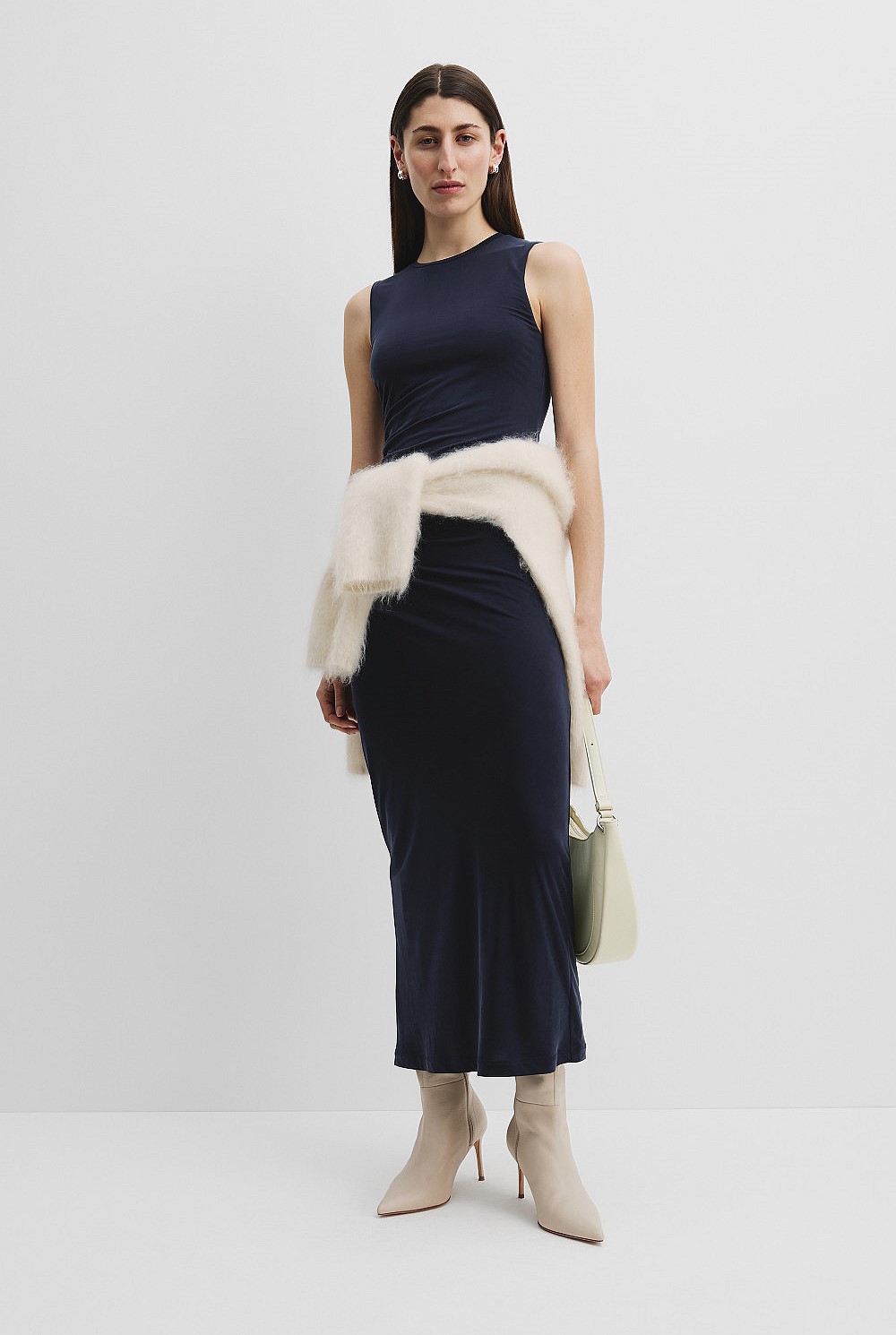 Deep Navy Cupro Jersey Racerback Dress - Work | Country Road
