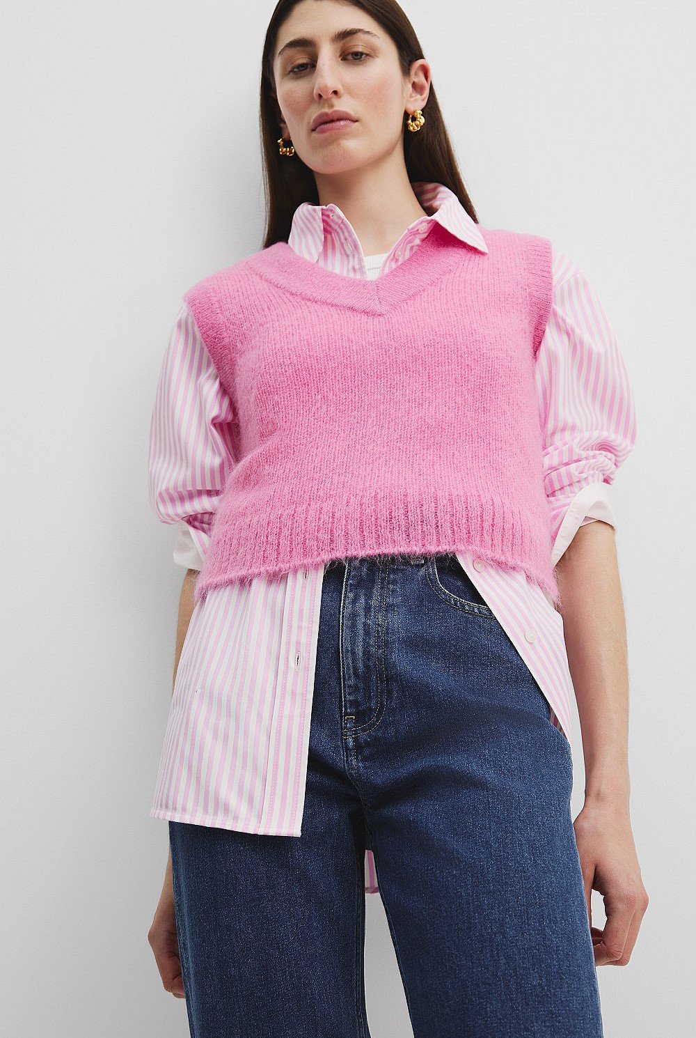 Pink Punch Fluffy Knit Vest - Knitwear | Country Road