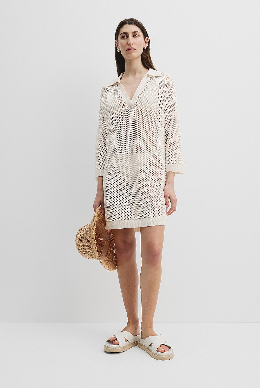 Blanc Cotton Crochet Mini Dress - Natural Fibres | Country Road