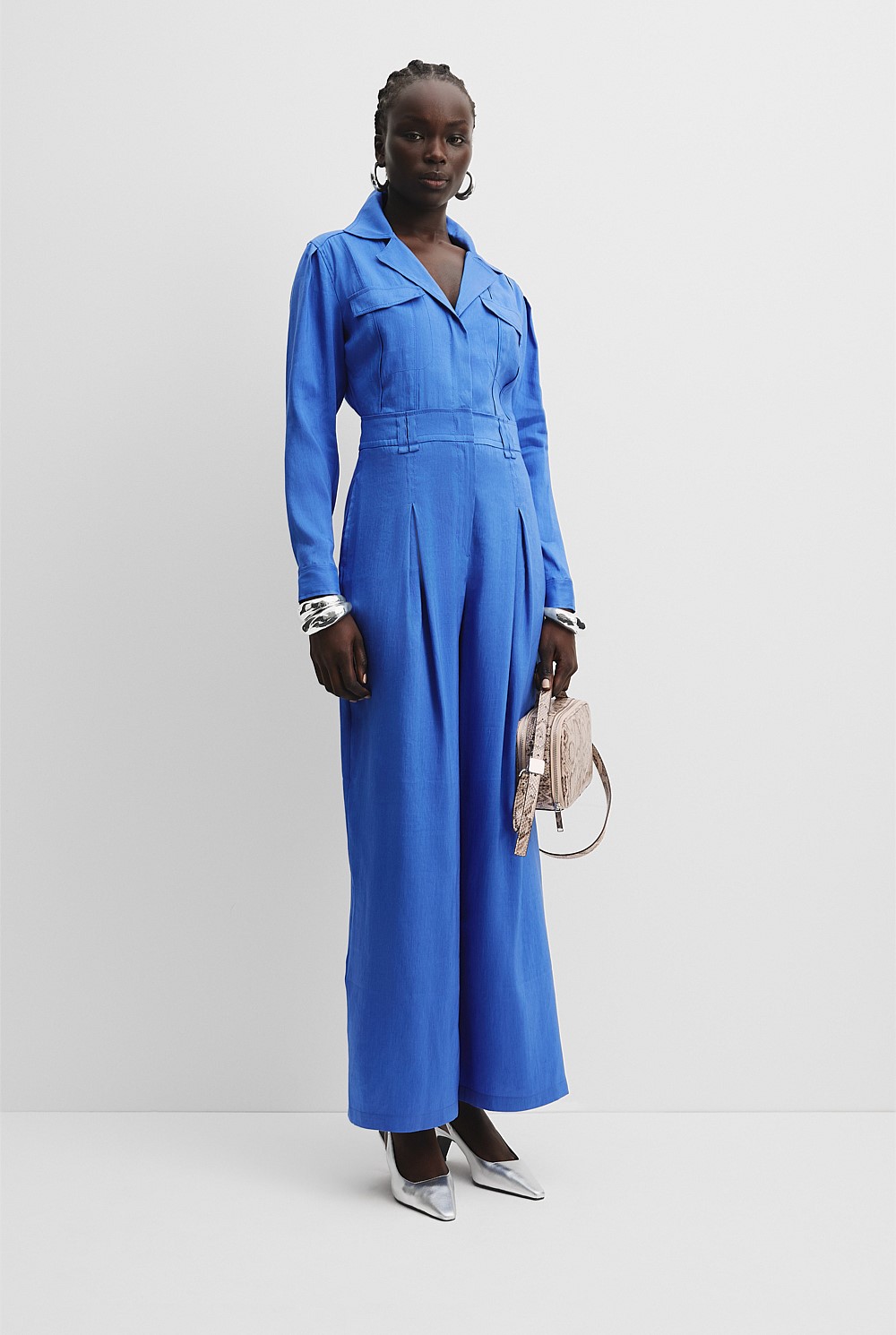 Electric Blue Pleat Detail Jumpsuit - Natural Fibres | Country Road