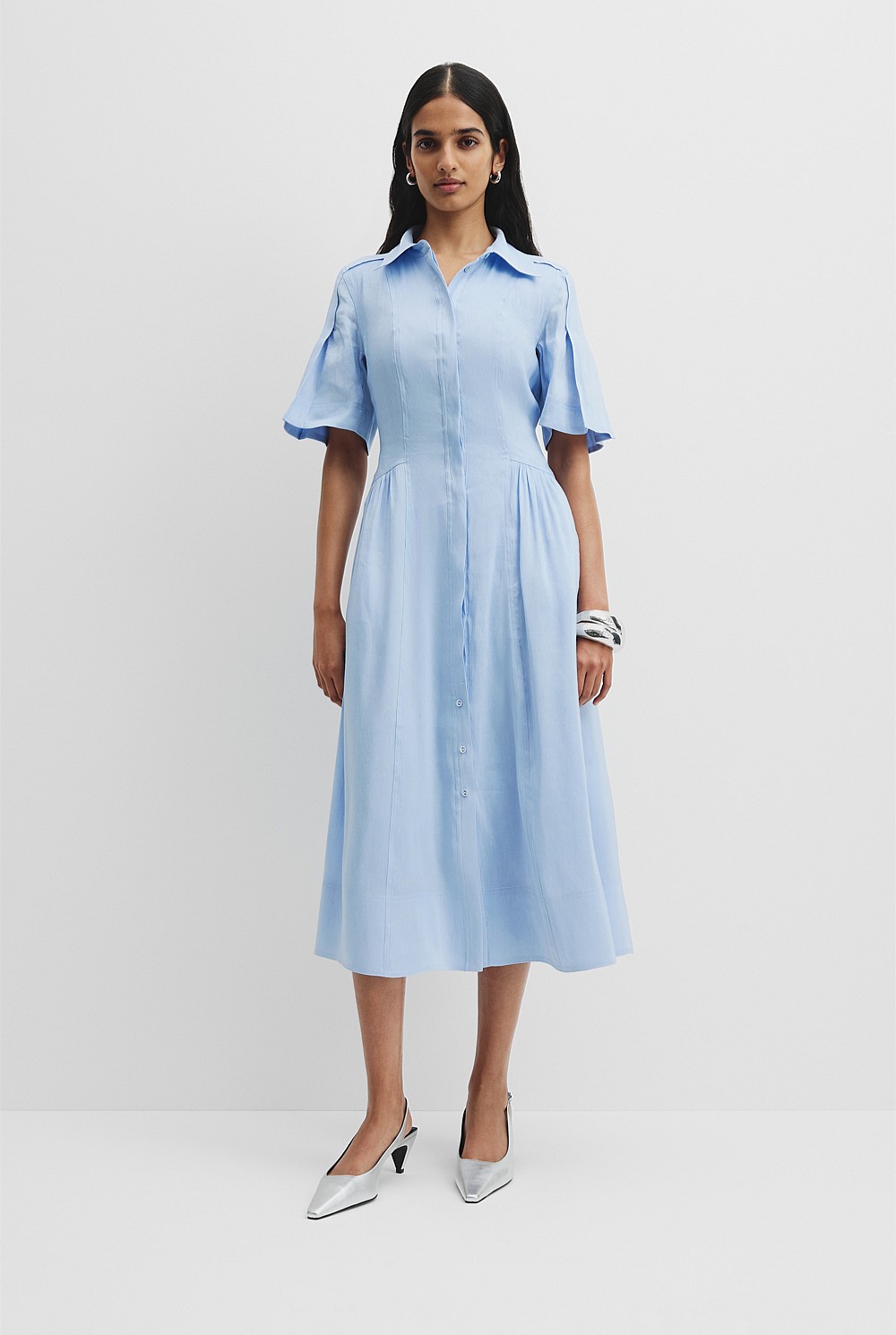 Sky Linen Blend Cinched Shirt Dress - Natural Fibres | Country Road Sky Linen Blend Cinched Shirt Dress - Natural Fibres | Country Road