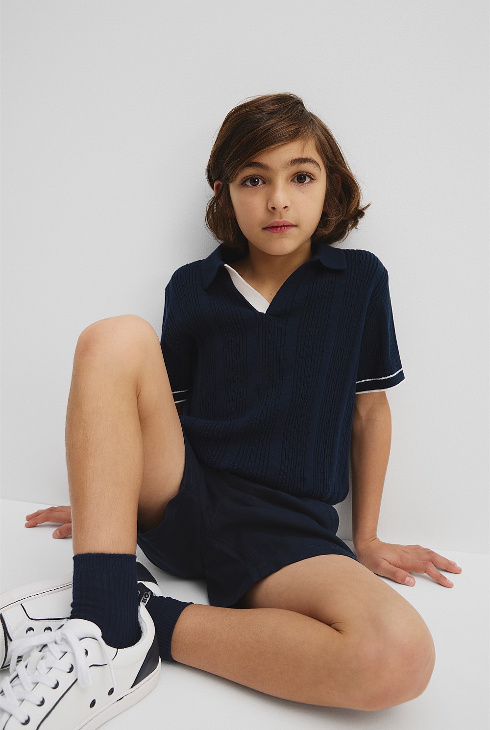 Navy Organically Grown Cotton Knit Polo - Knitwear | Country Road
