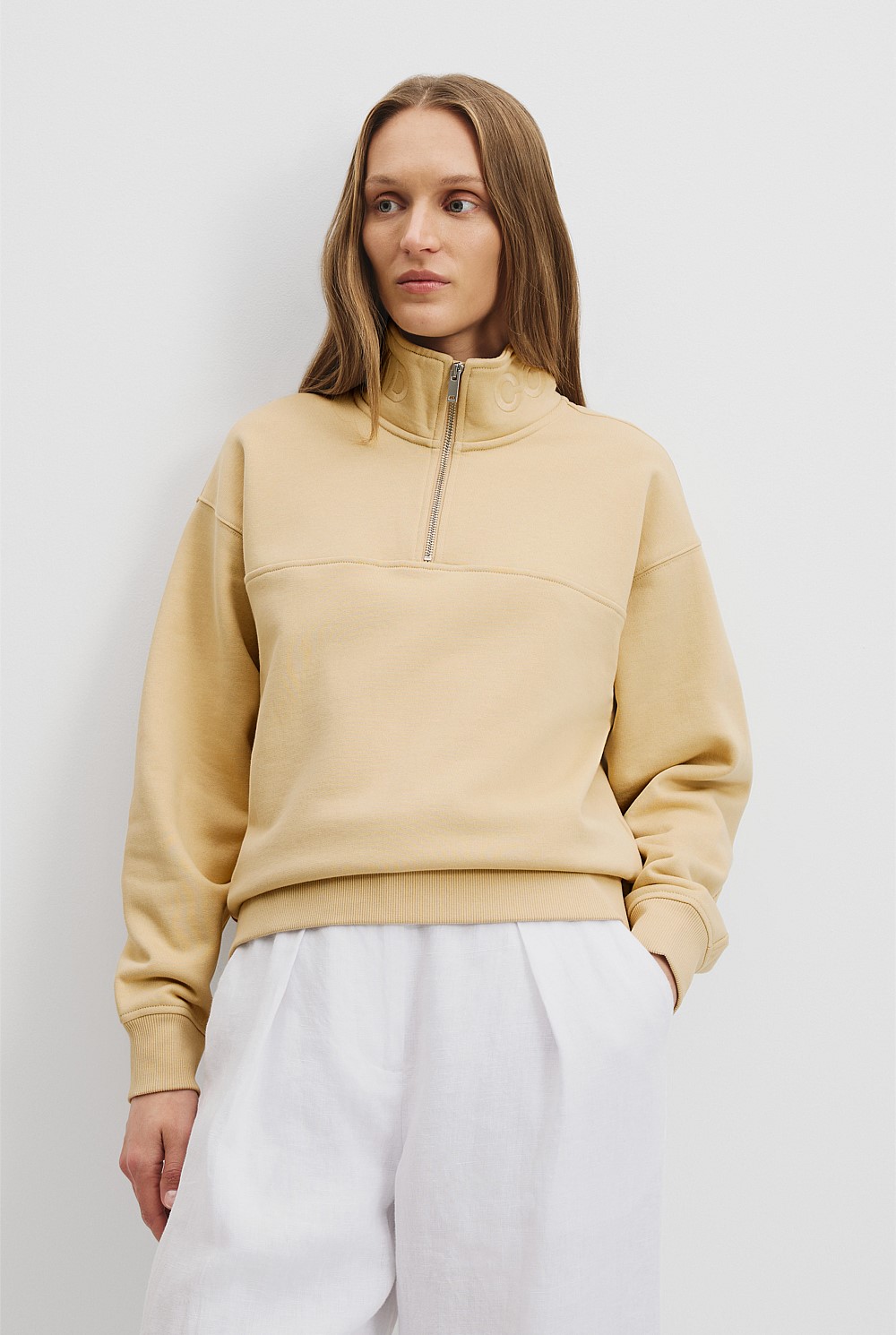 Wheat Australian Cotton Zip Collar Sweat - Sweats | Country Road