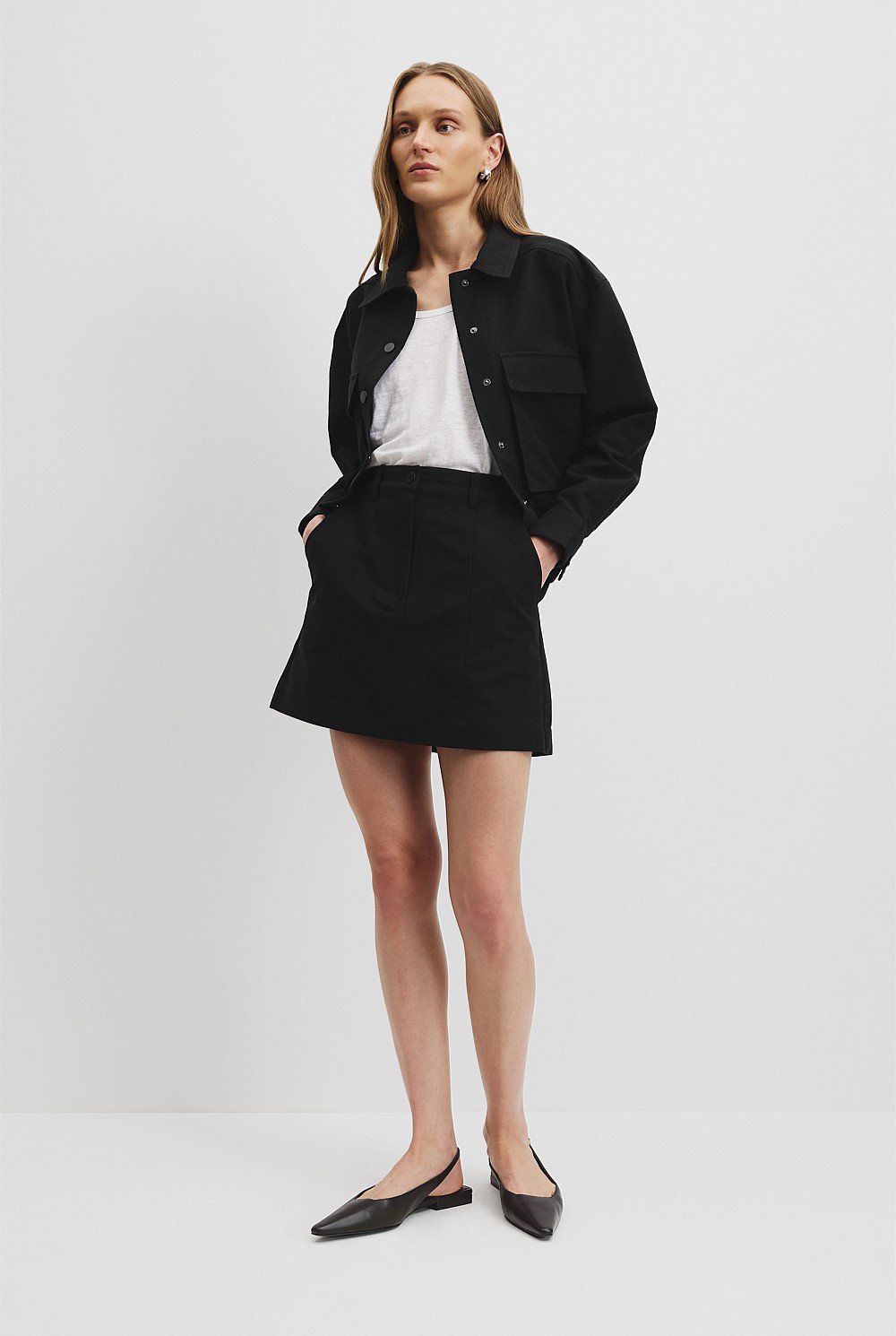 Black Organically Grown Cotton Panelled Mini Skirt - Natural