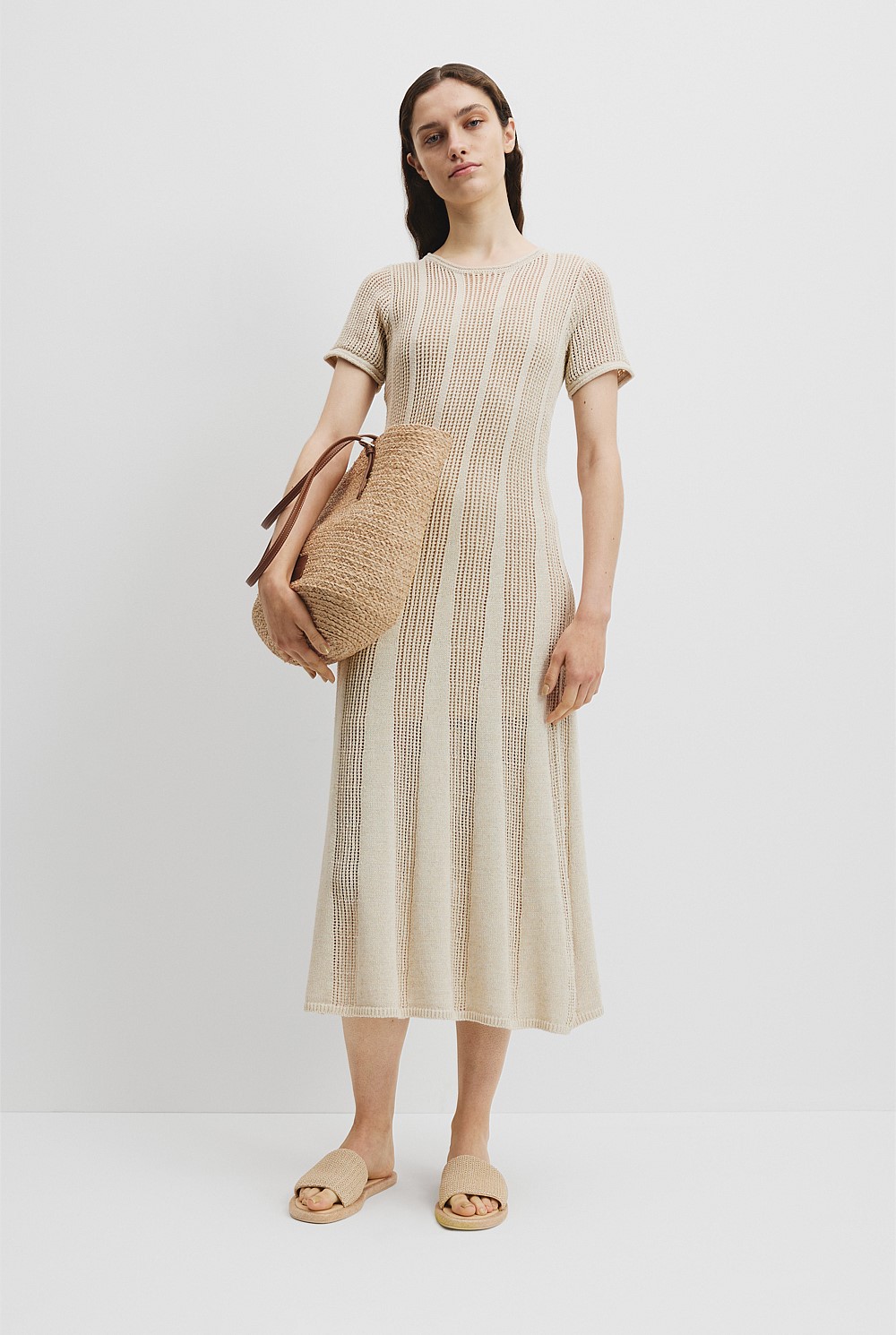 boden cable knit dress Winifred Frilled Knitted Dress-Coffee Bean main image 1