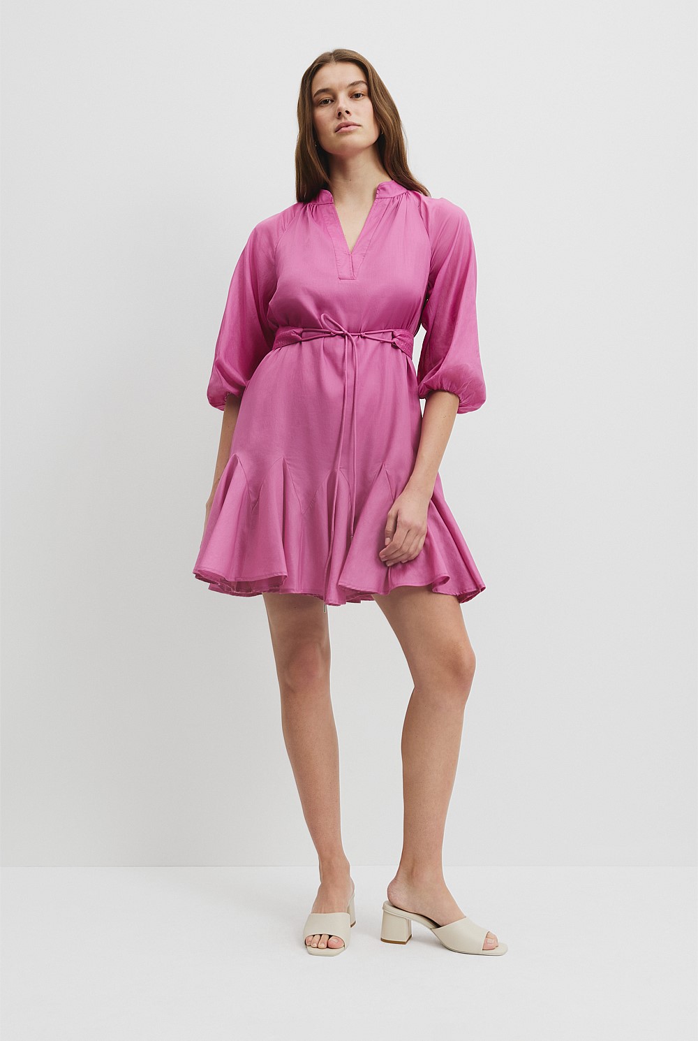 knee length dresses for ladies Leotine Long Sleeve Godet Mini Dress in Blue Lavender – Oh Polly UK main image 1