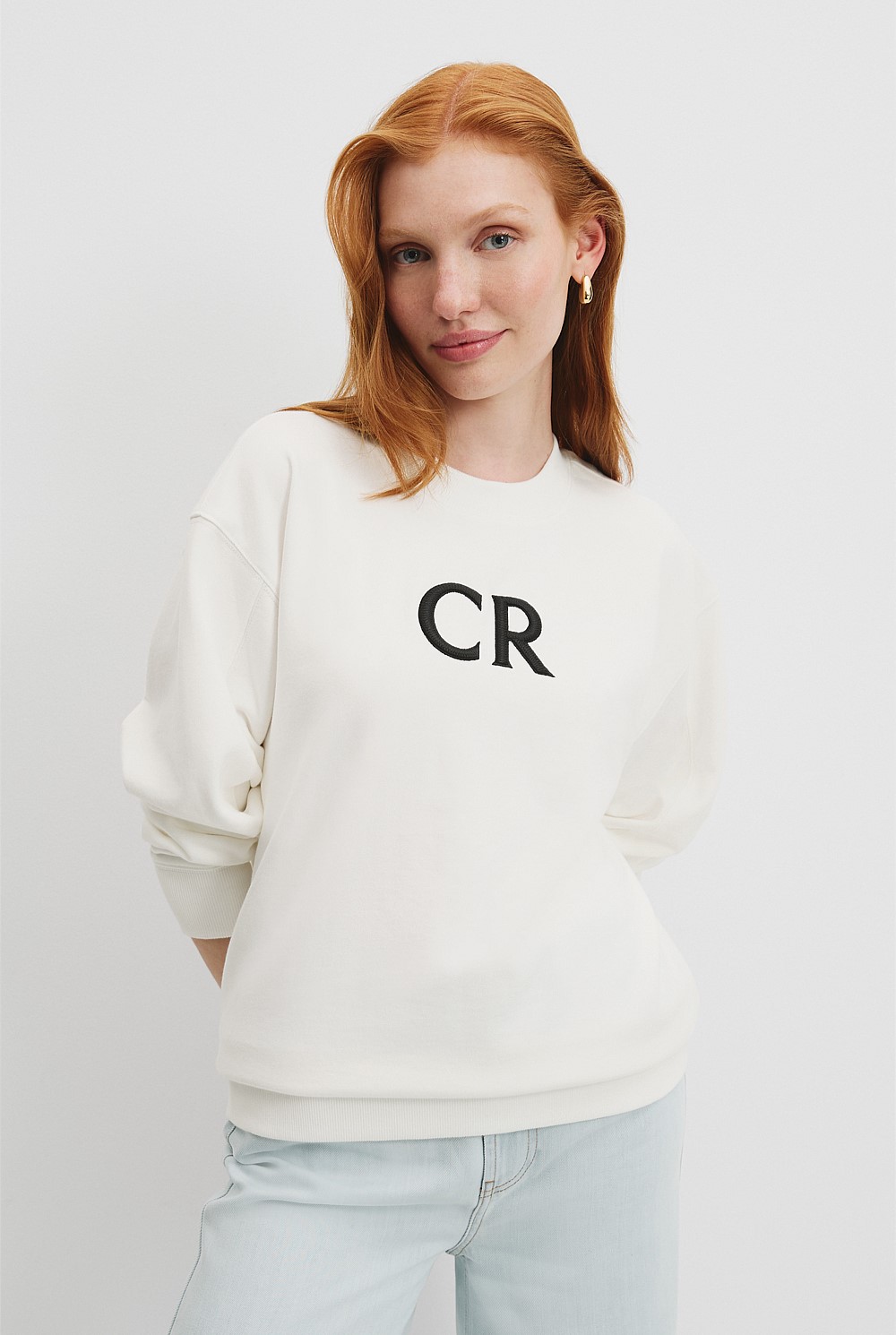 ☆ CRIMIE CR LOGO CREW NECK SWEAT ☆ Ecru Australian Cotton CR Logo Sweat - Curated | Country Road