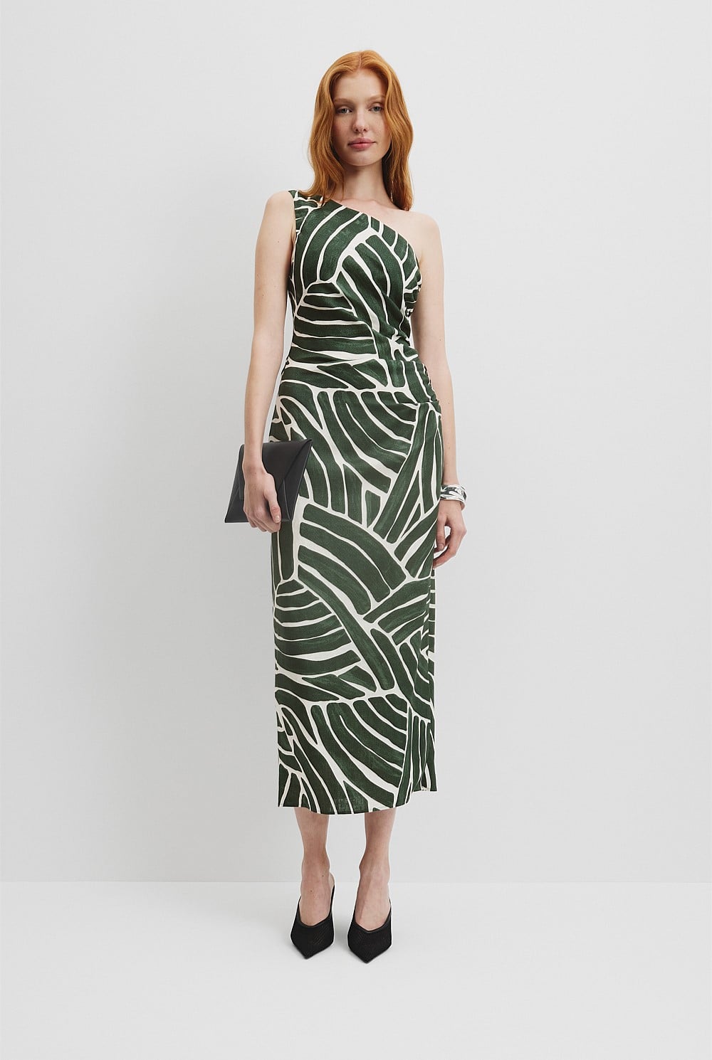 Pine Geo Linen Print Asymmetric Dress - Event | Country Road