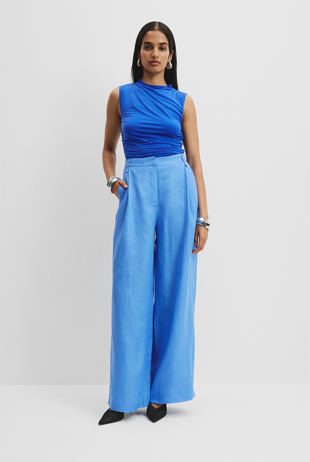 Arctic Blue Organically Grown Linen Yarn Dyed Pant - Pants