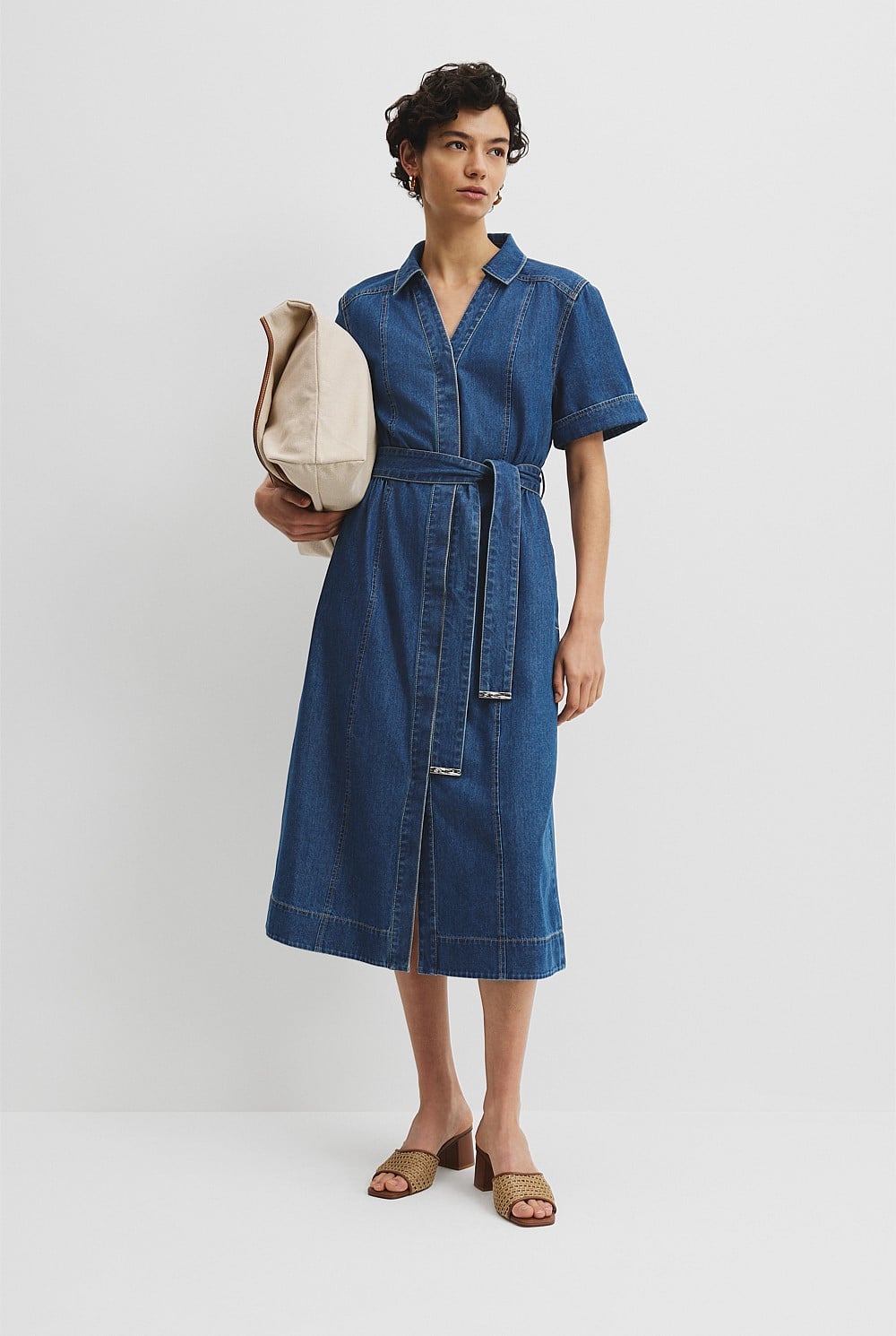 knee length dresses for ladies Mersea Women's Scottie Chambray Dress in Rinse
