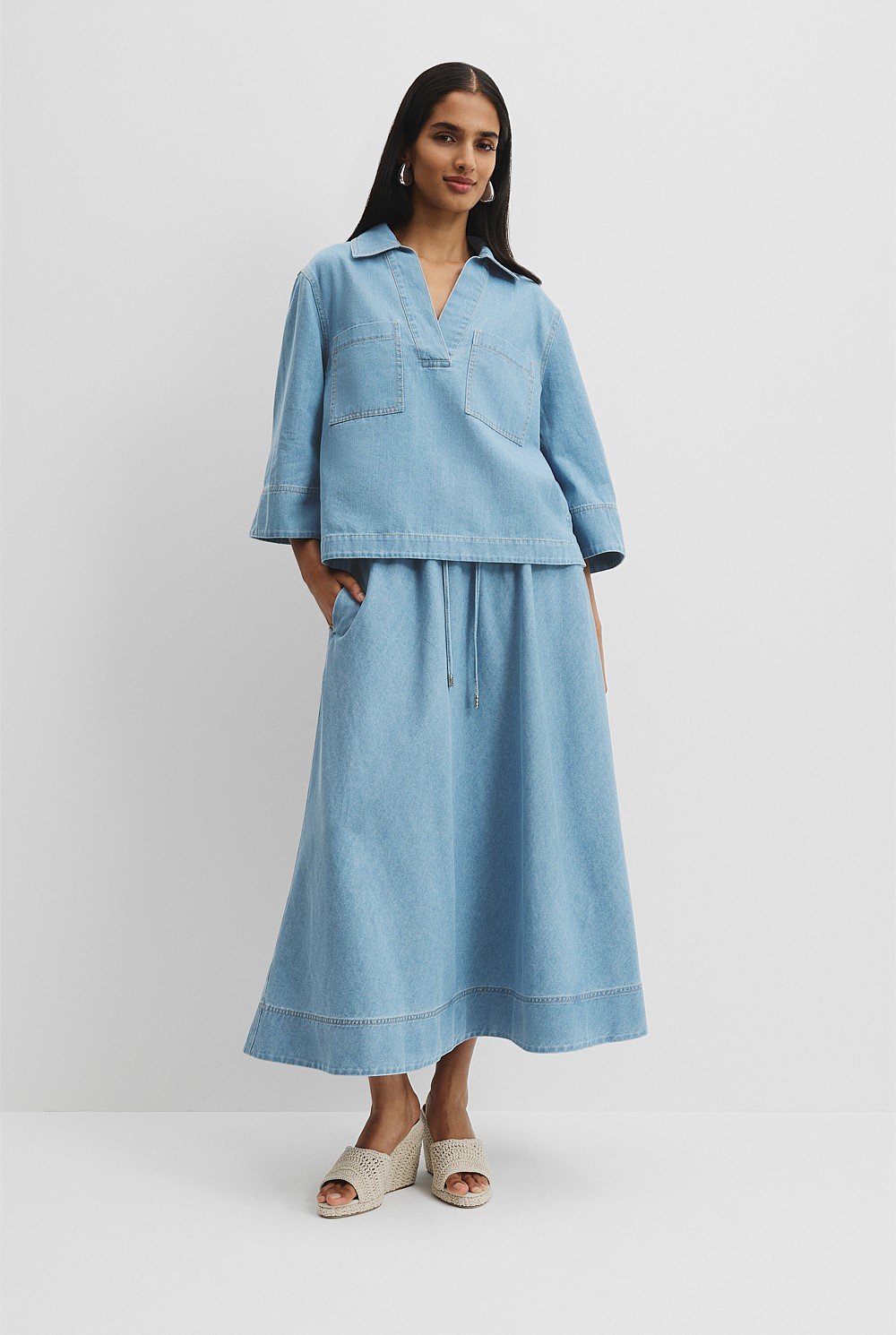 Light Wash Chambray Midi Skirt - Skirts | Country Road