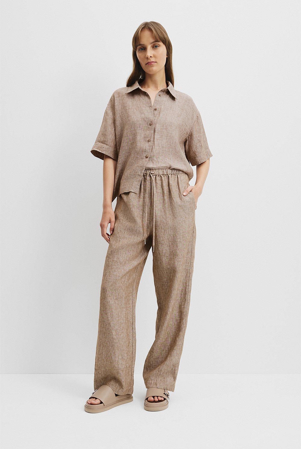 Hazelnut Organically Grown Linen Pull-On Pant - Pants | Country Road