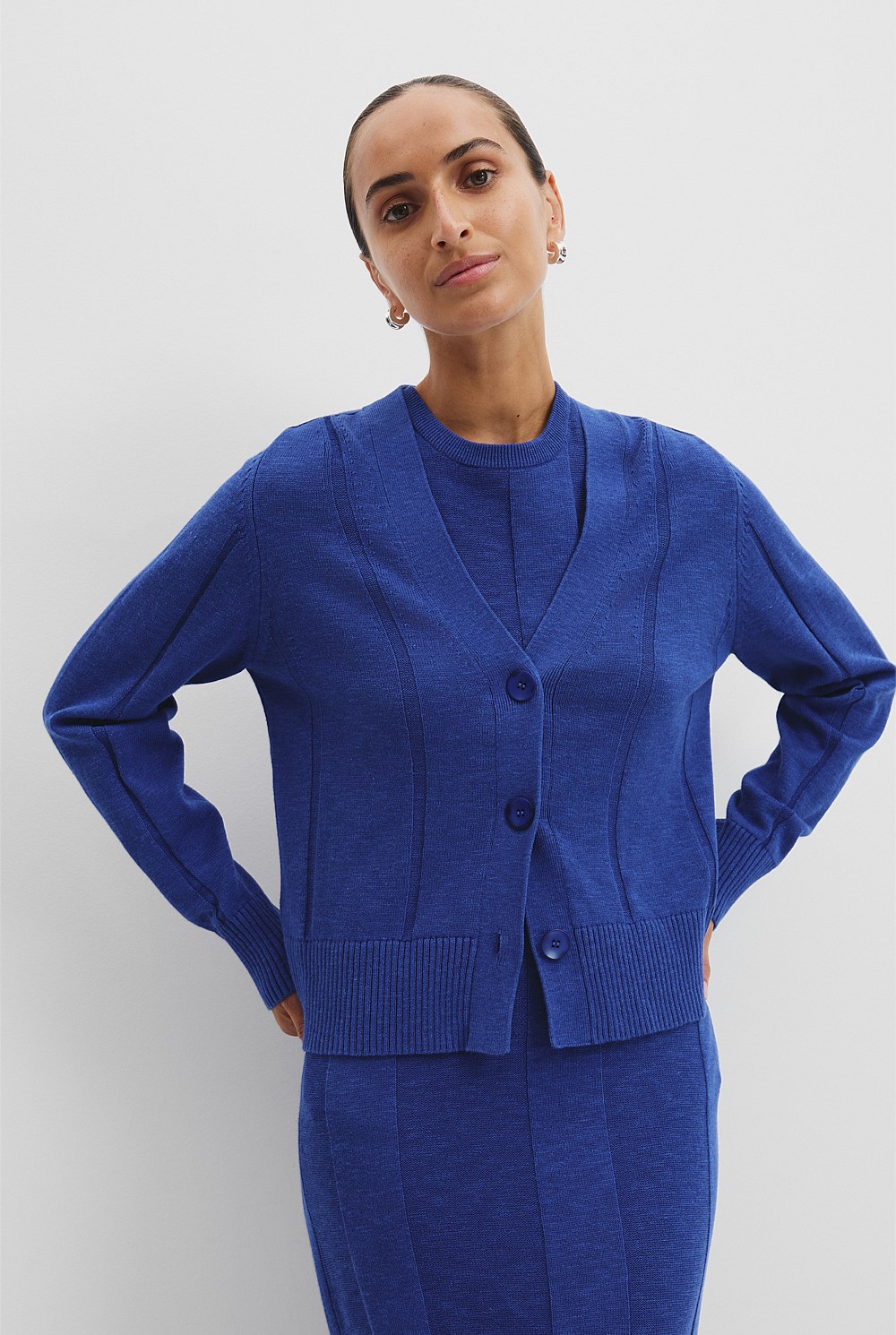 Royal Blue Organically Grown Cotton Linen Knit Cardigan - Knitwear