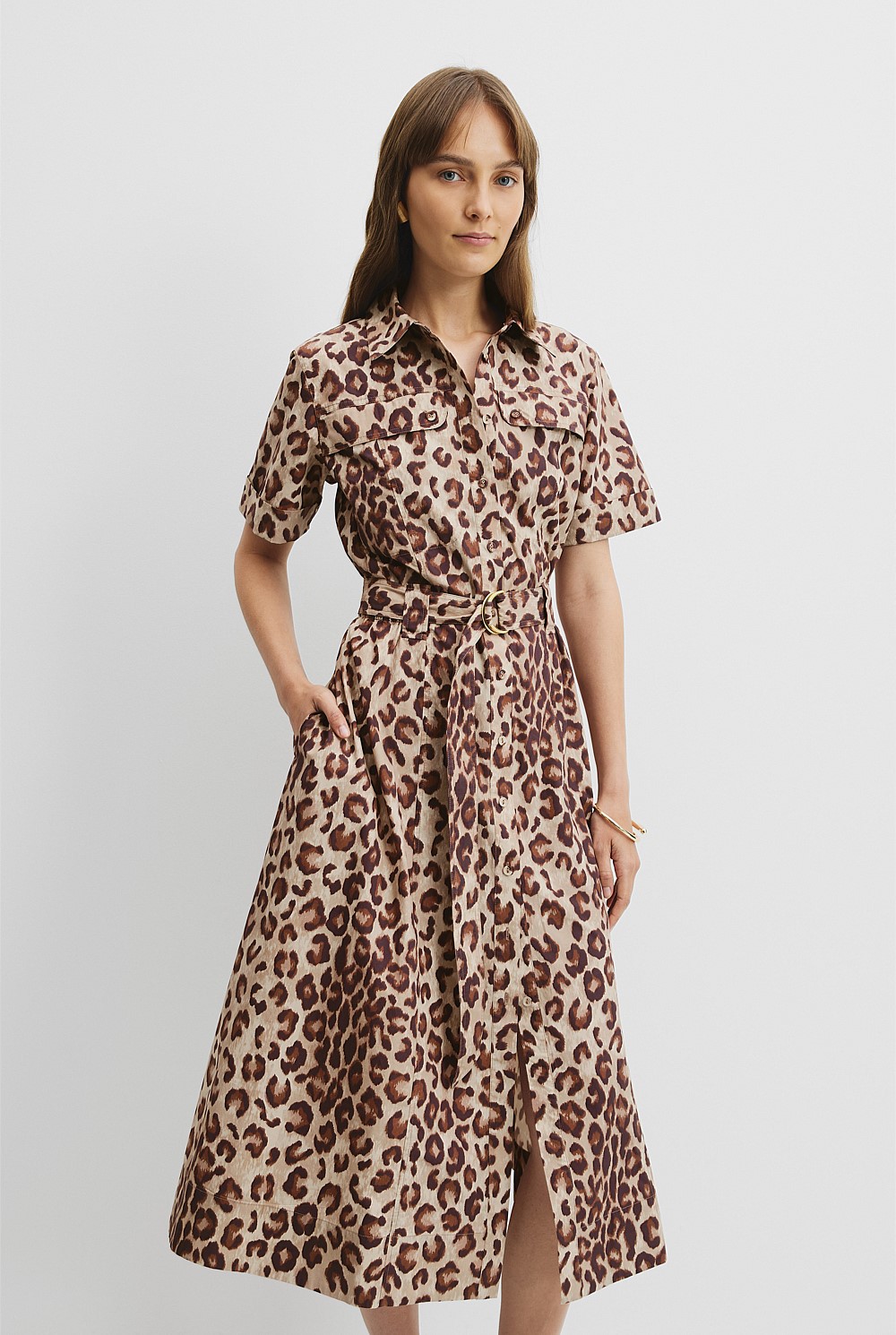 leopard print flare dress Fit & Flare Ruffle Leopard Print Dress