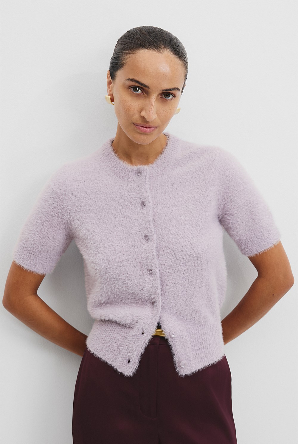 Heather Fluffy Button Detail Knit - Knitwear | Country Road