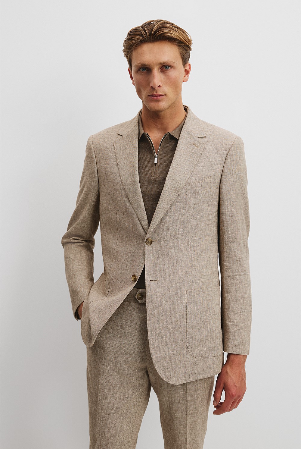 Dark Stone Regular Fit Linen Cotton Textured Jacket - Jackets