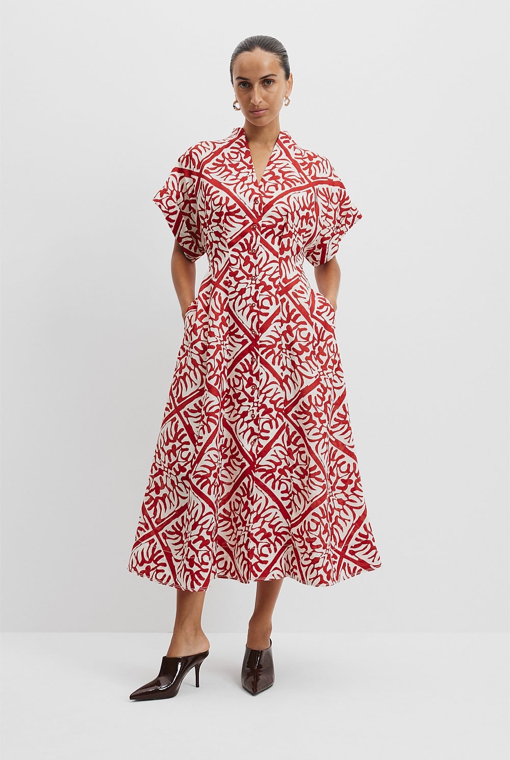 Cherry Tile Print A-Line Midi Dress - Dresses | Country Road