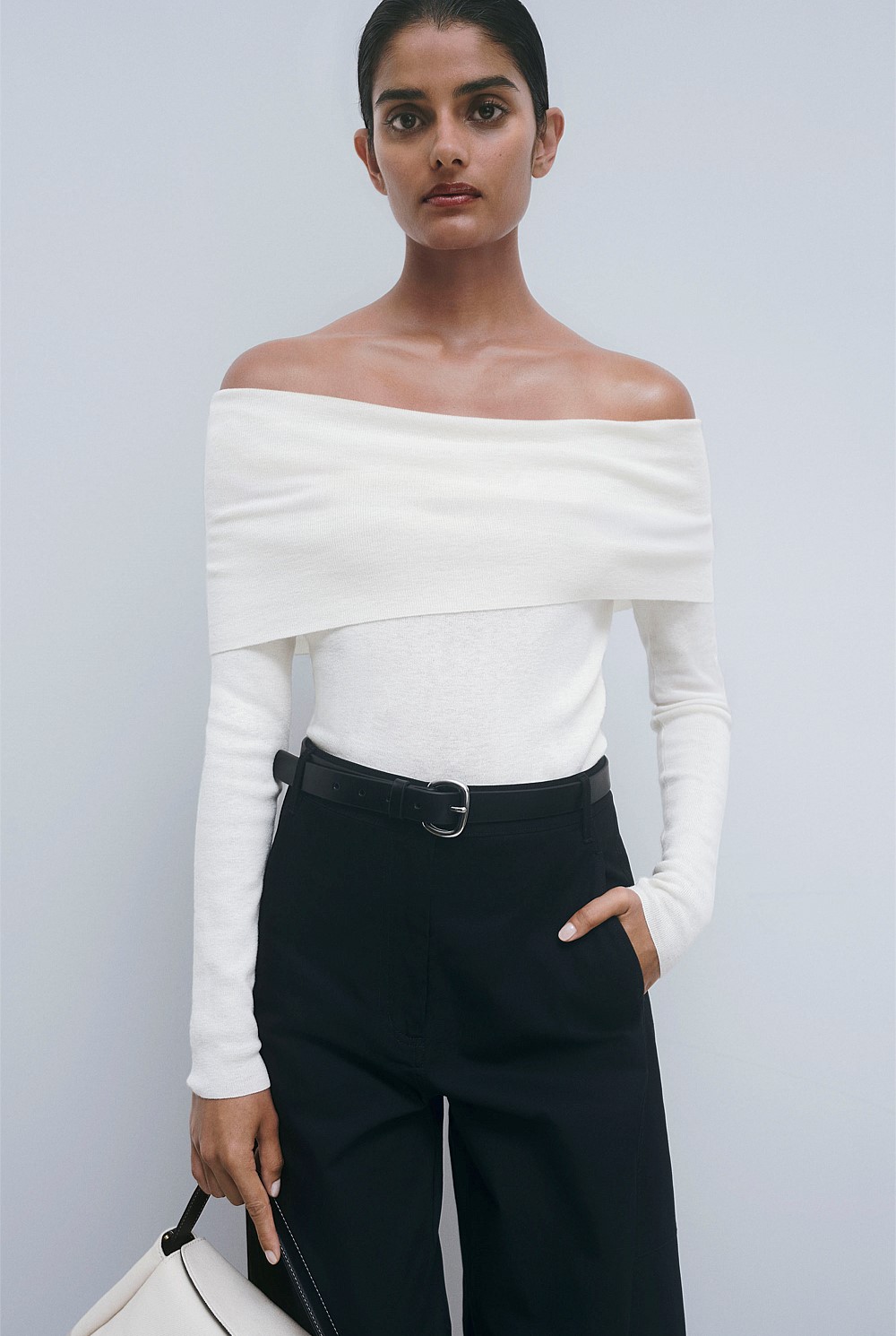 Antique White Off-Shoulder Detail Knit - Knitwear | Country Road