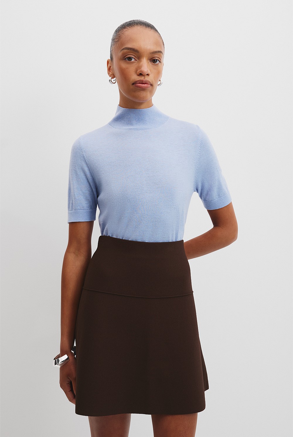 Lake Blue Australian Merino Wool Silk Short Sleeve Knit - Work