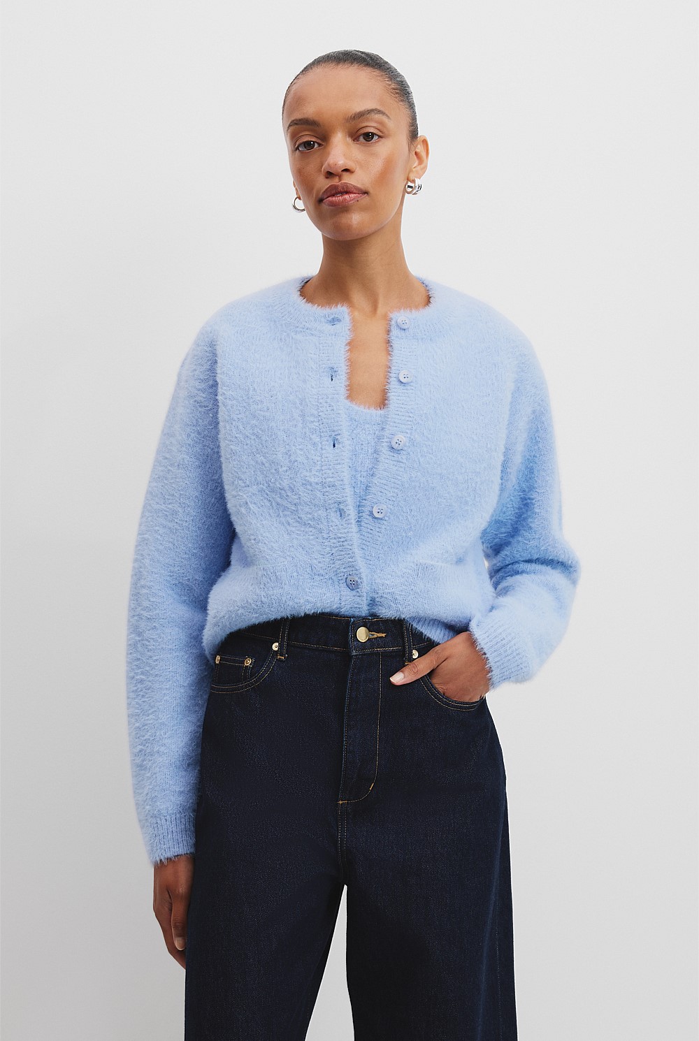 Lake Blue Fluffy Knit Cardigan - Work | Country Road