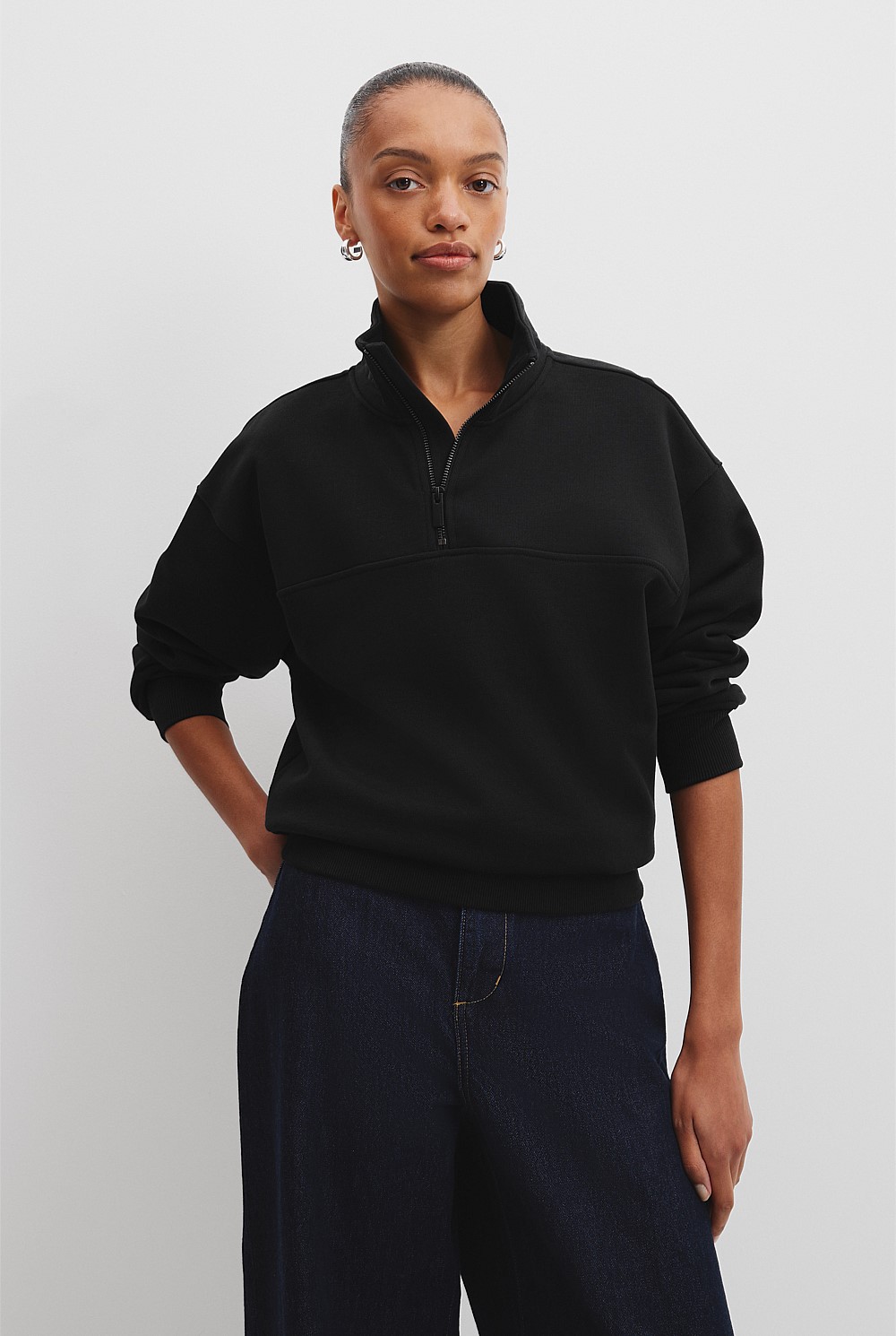 Black Organically Grown Cotton Linen Crew Knit - Sweats | Country Road