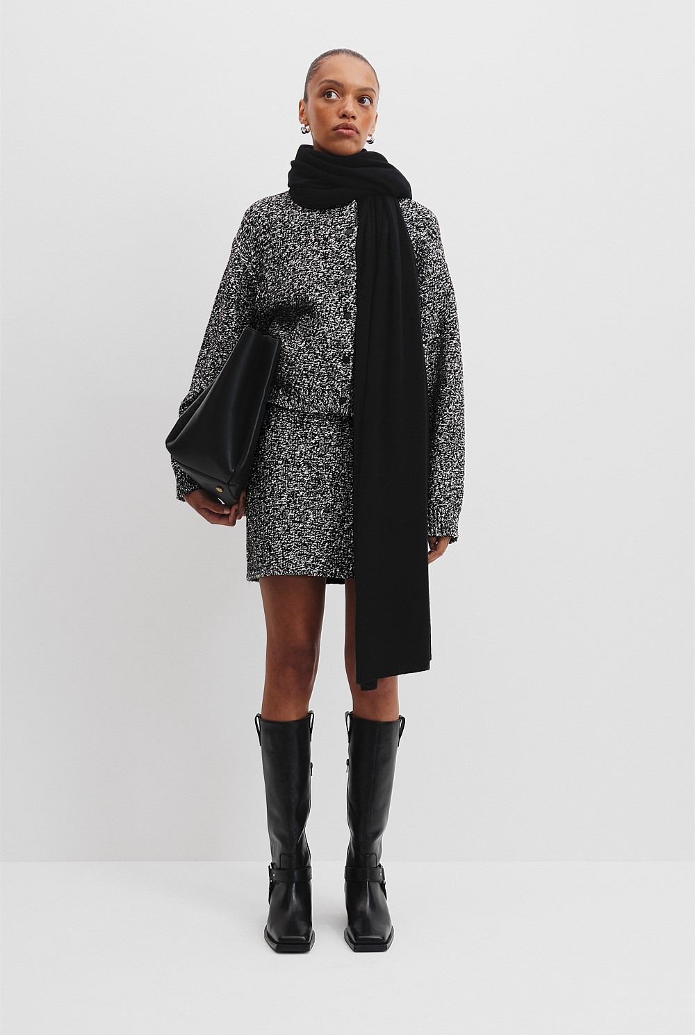Black Marle Tweed Knit Mini Skirt - Work | Country Road