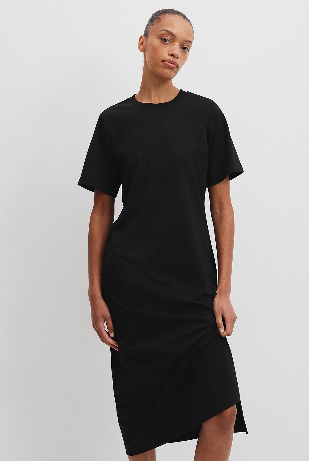 Midi Dress Fitted Black T Shirt Dress Real Essentials Women's Midi