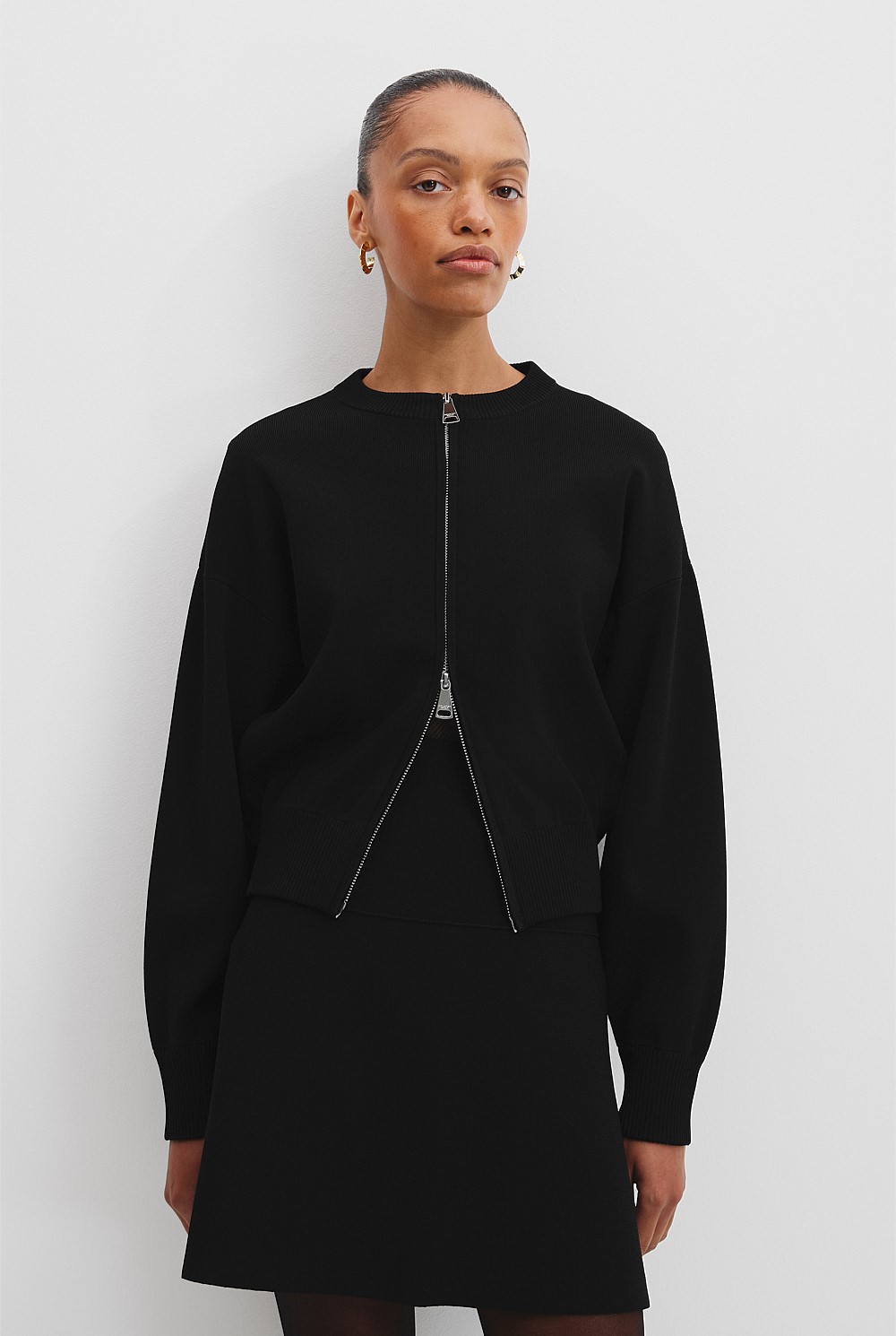 Black Compact Knit Bomber - Knitwear | Country Road