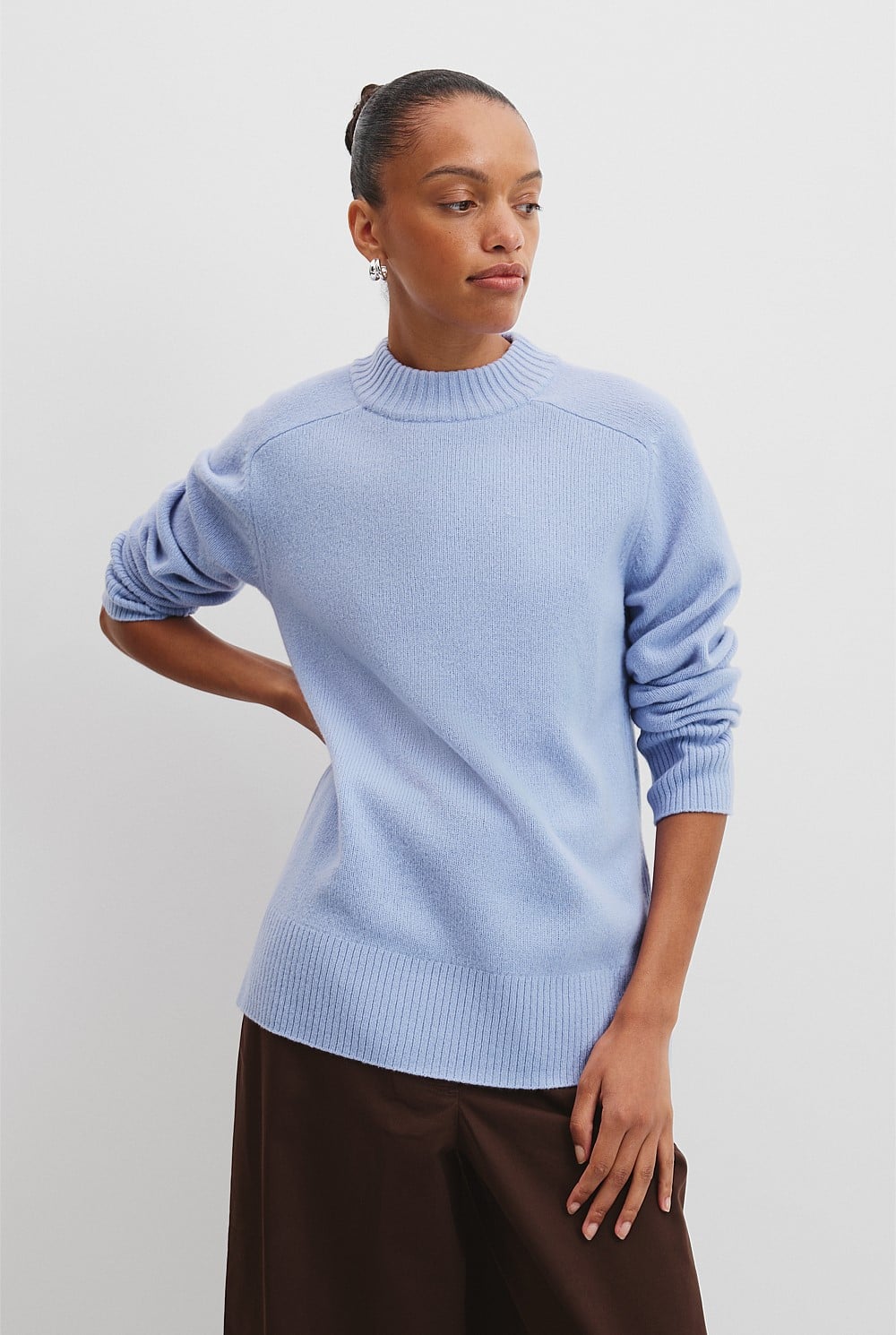 Lake Blue Merino Wool Longline Knit - Knitwear | Country Road