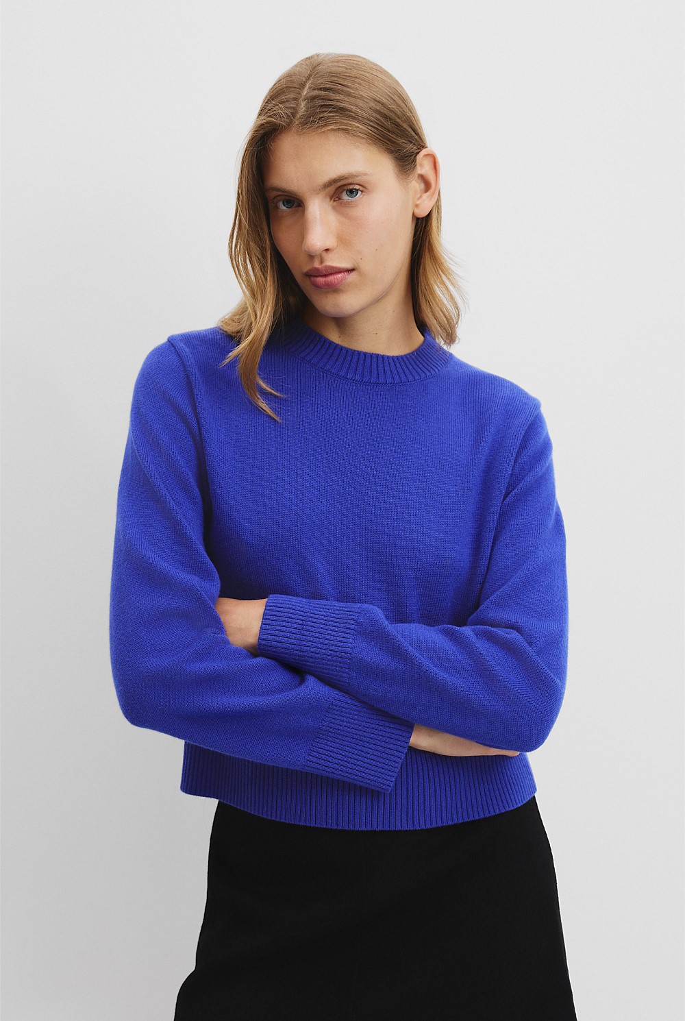 Organically Grown Cotton Blend Crop Crew Neck Knit