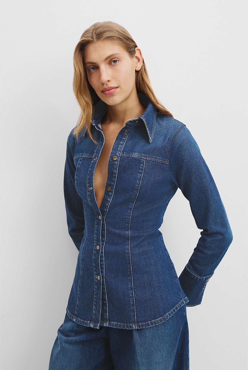 Smoke Blue Slim Fit Denim Shirt Shirts Country Road