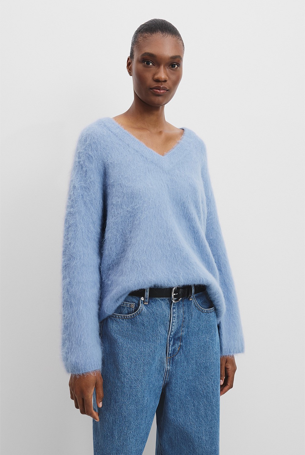 Steel Blue High Pile Sweater - Knitwear | Country Road