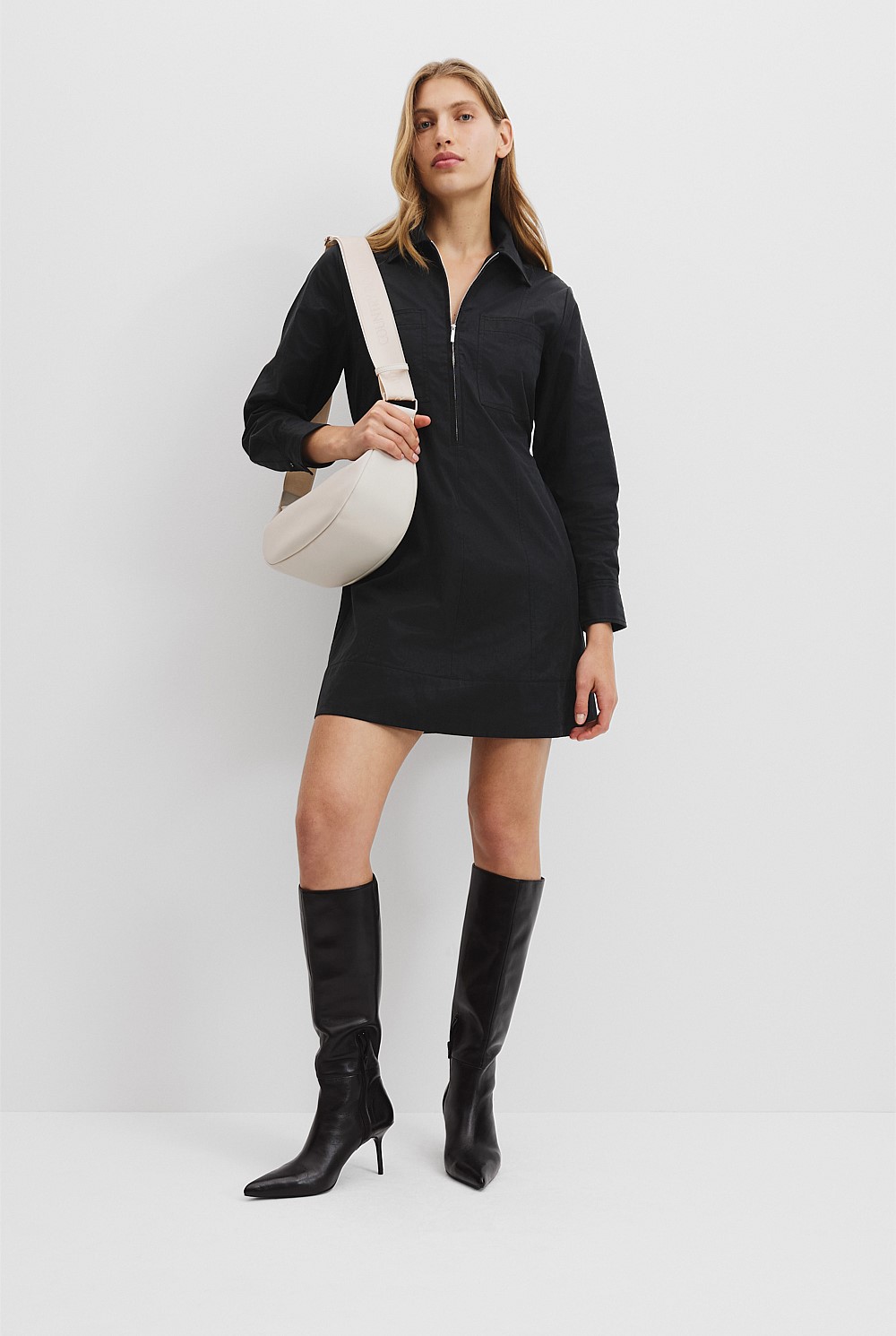 black long sleeve zipper dress Zipper Dress in Black | Midi Dresses main image 0