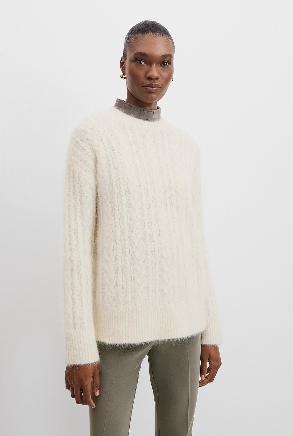 Antique White Soft Cable Knit - Knitwear | Country Road