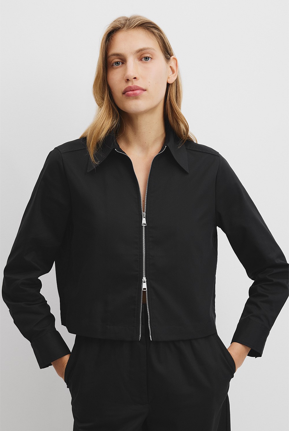 Black Zip-Through Crop Shirt - Jackets & Coats | Country Road
