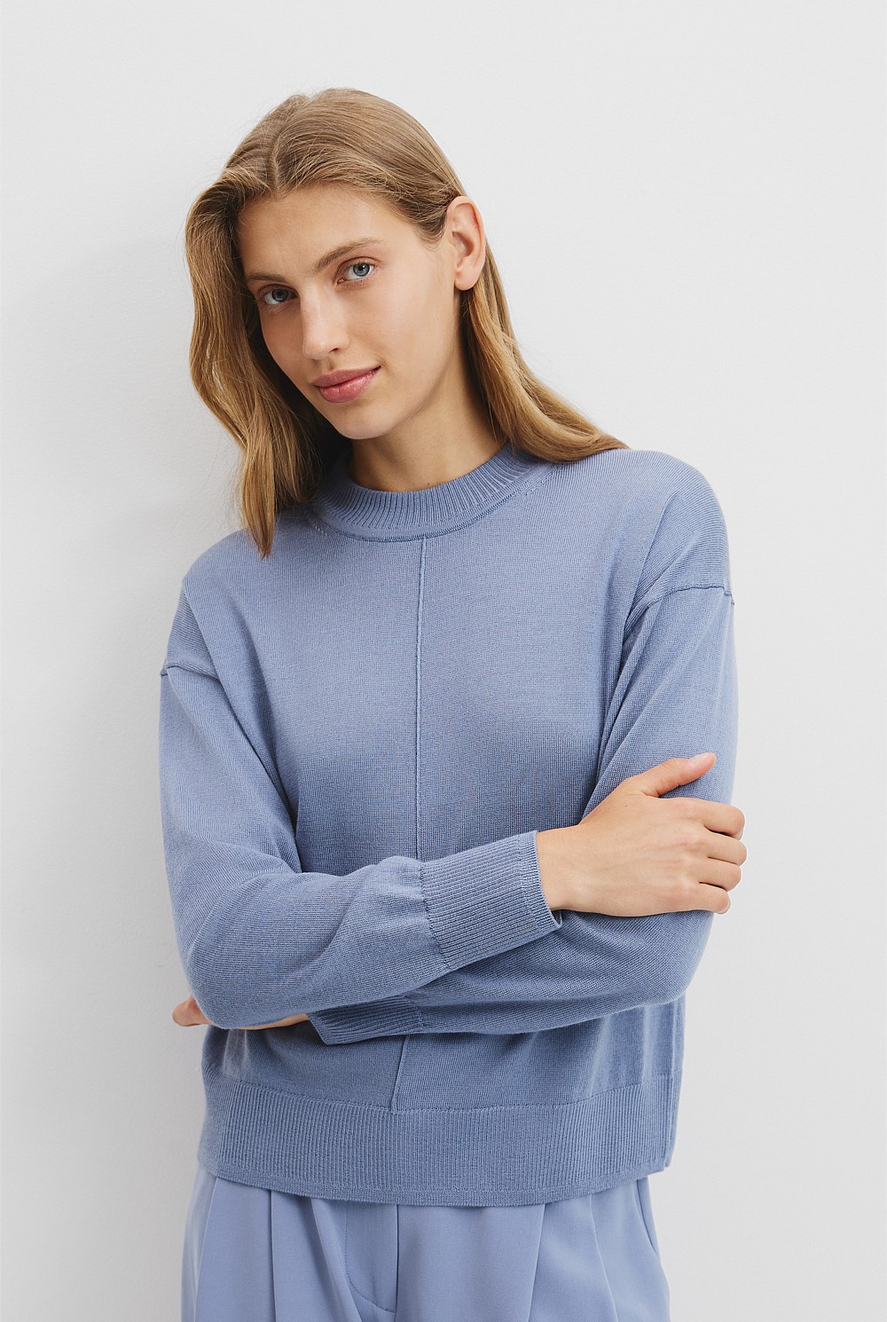 Steel Blue Verified Australian Merino Wool Crew Neck Knit